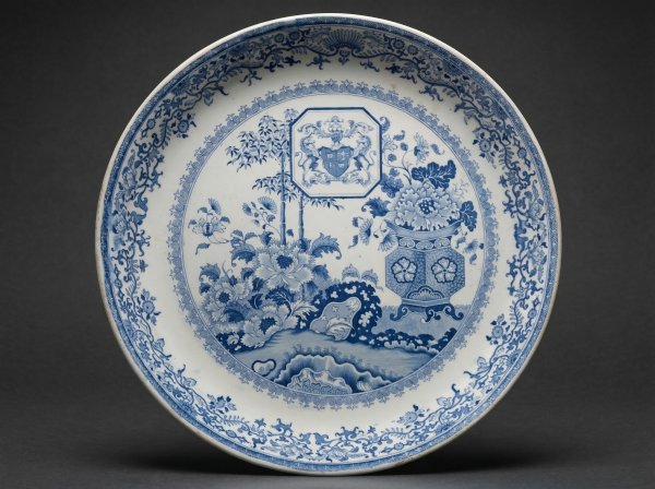 Large Minton Blue And White Compote. London Goldsmiths Coat of Arms. C 1820