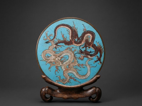 Masterpiece Large Chinese Cloisonne Enamel 'Dragon' Plaque / Charger. Circa 1800