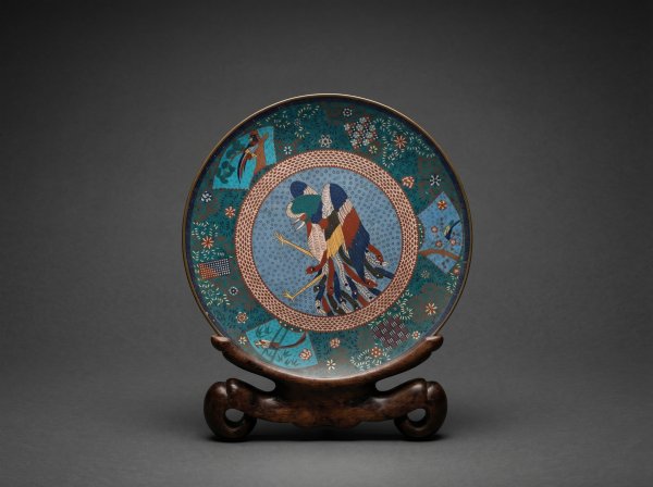 Masterpiece Large Japanese Cloisonne Enamel 'Ho-o' Bird Charger. Late Edo Period. Circa 1860.
