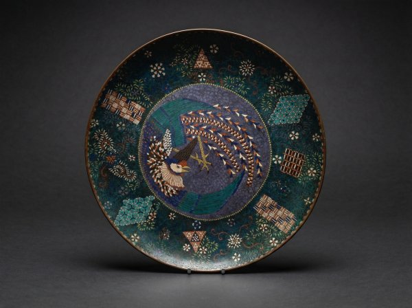 Masterpiece Large Japanese Cloisonne Enamel 'ho-o' Bird Charger. Late Edo Period. Circa 1860.