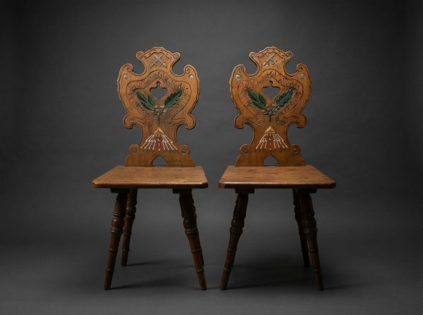Matching Pair Austrian / Hungarian Folk Chairs. Circa 1880.