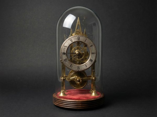 Miniature English Victorian Gothic Skeleton Clock. Circa 1880.