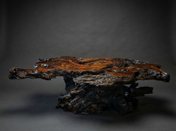 Nakashima Style  Brutalist Live Edge Redwood Burl Root Stump Slab Coffee Table.