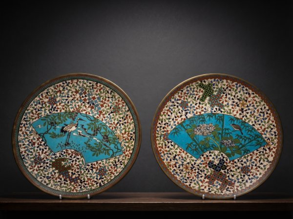 Pair Cloisonne Enamel Plates - Mosaic Decoration. Circa 1900.