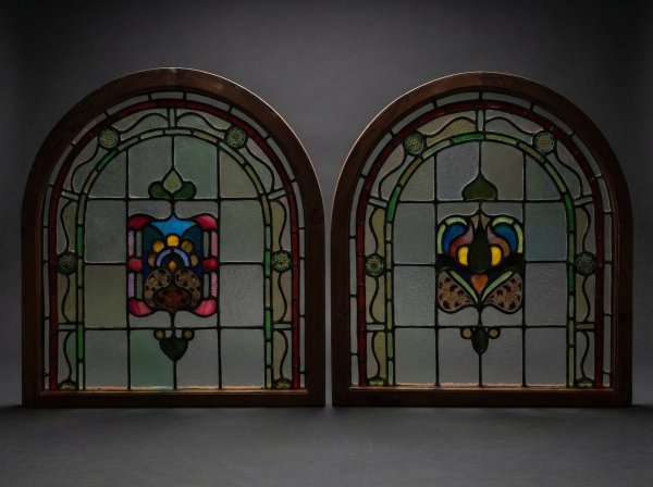 Pair of Edwardian Stained Glass Windows. Circa 1910.