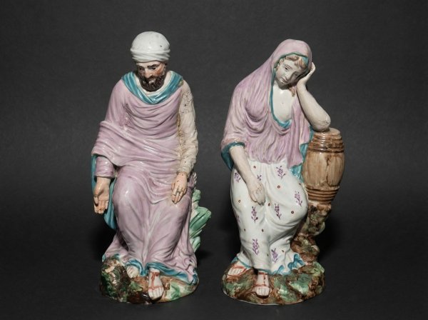 Pair Staffordshire Figures Lakin & Poole Elijah & The Widow. Circa 1795.