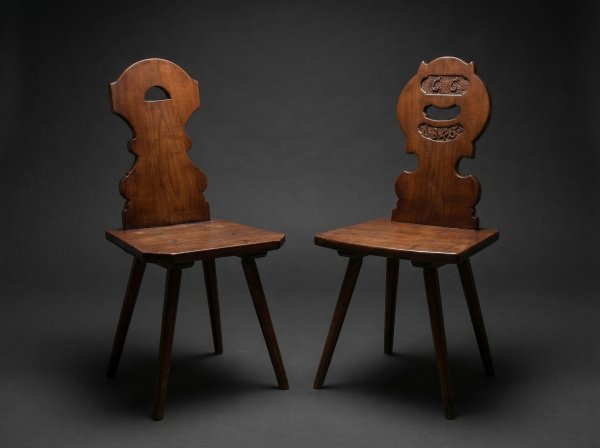 Pair Tyrolean Swiss Mountain Folk Chairs