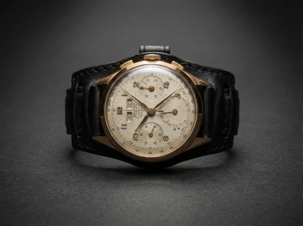Rare Fludo Chronograph Watch - Gold Plated - Triple Calendar. Swiss Movement - Landeron 80. Circa 1950