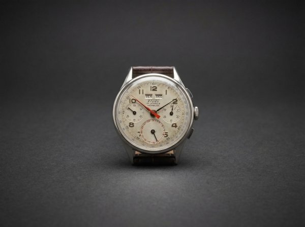 Rare Fludo Chronograph Watch. TRIPLE CALENDAR. Swiss Movement - Landeron 80. Circa 1950.