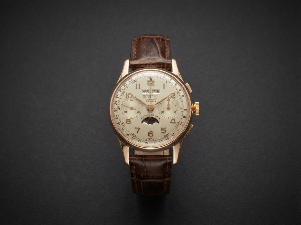Rare Miramar Moonphase Chronograph Triple Date Vintage Swiss Watch. Circa 1950s.