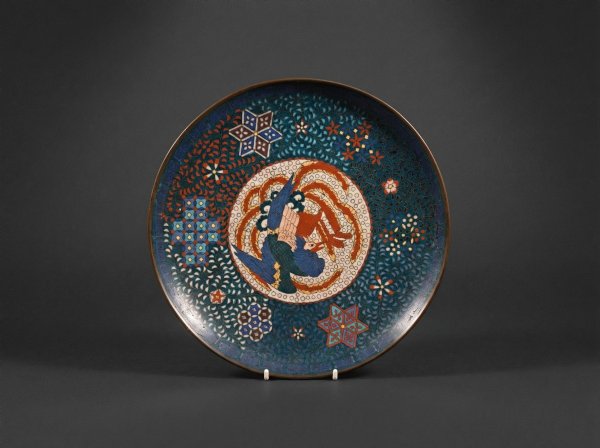 Small Japanese Cloisonne Enamel 'Ho-o' Bird / Phoenix Charger. Circa 1870.