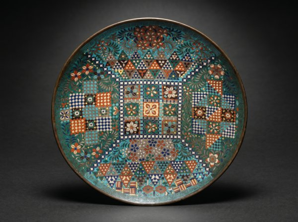 Spectacular Cloisonne Mosaic Dish. Edo Period. Circa 1860.