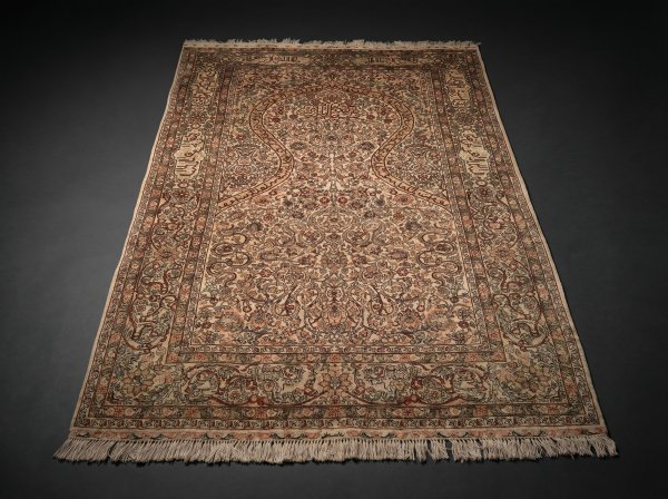 Vintage Silk Hereke Hand-Knotted Rug. Signed. Circa 1970.