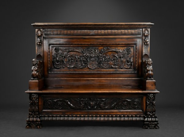 19th Century Carved Oak Hall Bench