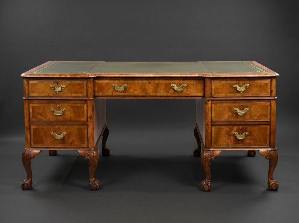 Antique Figured Walnut Pedestal Desk