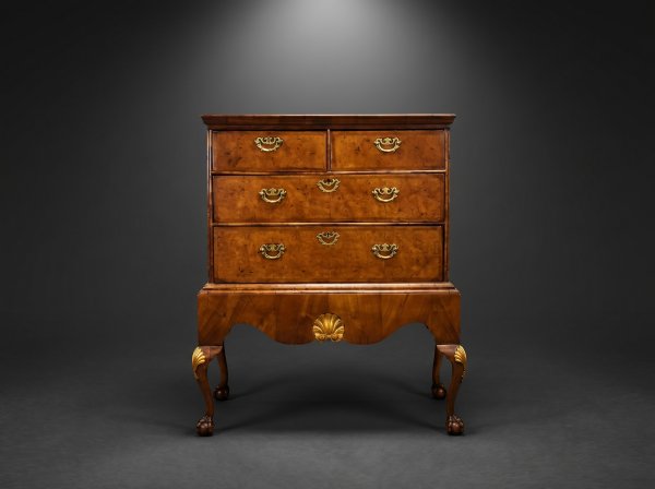 George III Burr Walnut Chest on Stand