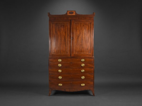 George III Mahogany Secretaire Linen Press