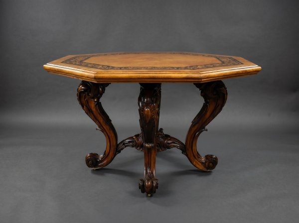 Victorian Burr Walnut & Marquetry Octagonal Centre Table