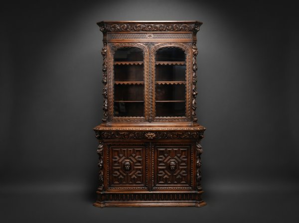 Victorian Carved Oak Bookcase