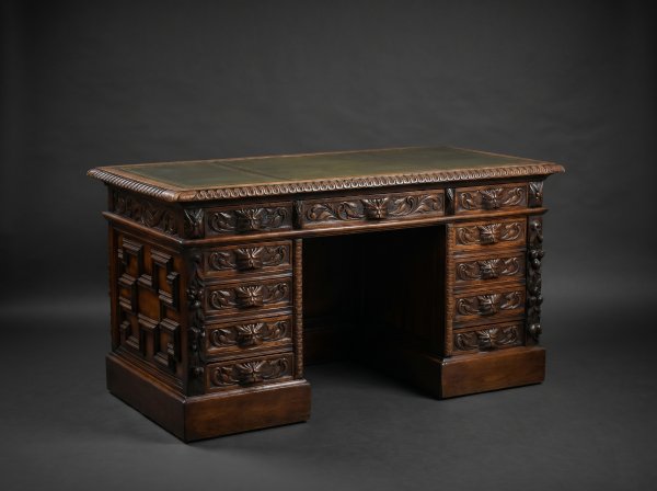 Victorian Carved Oak Desk
