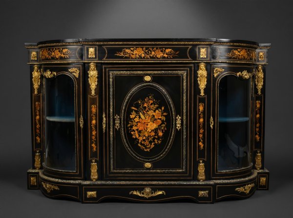 Victorian Ebonised and Marquetry Credenza