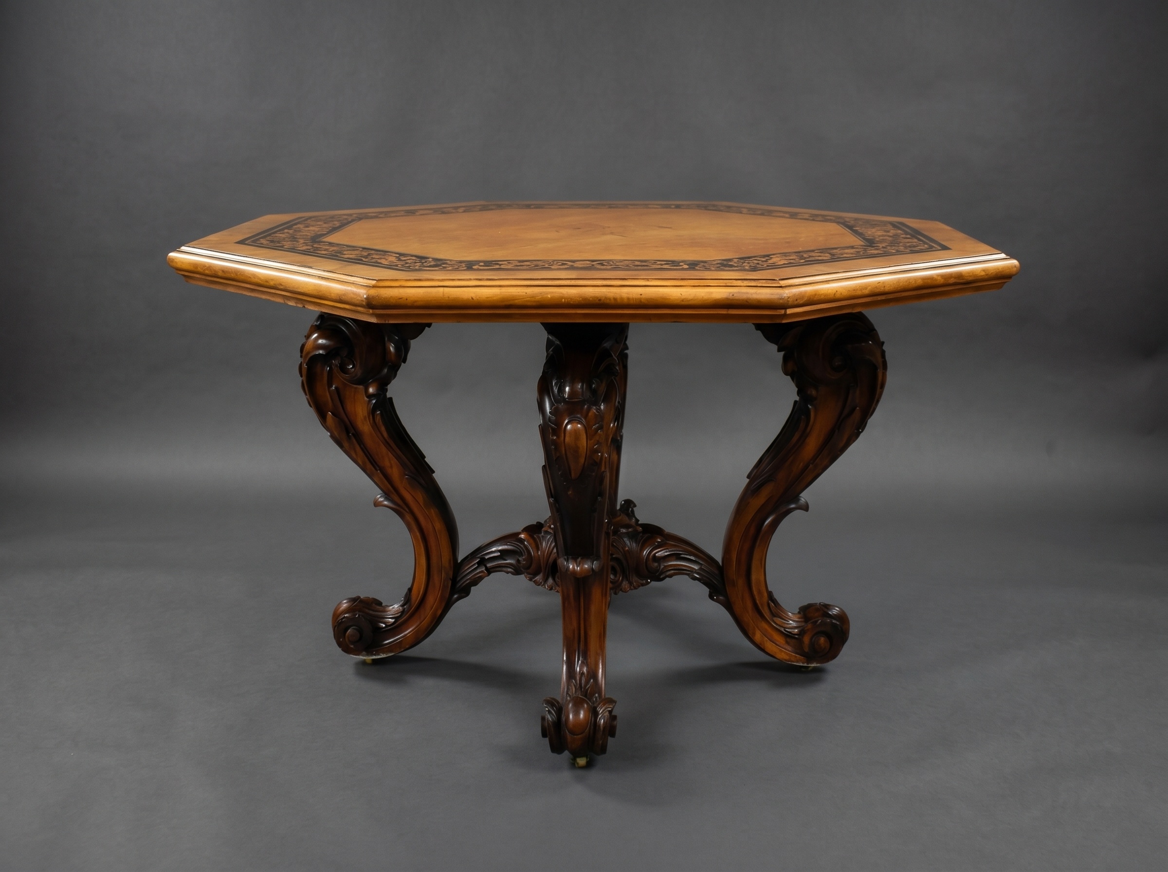 Victorian Burr Walnut & Marquetry Octagonal Centre Table