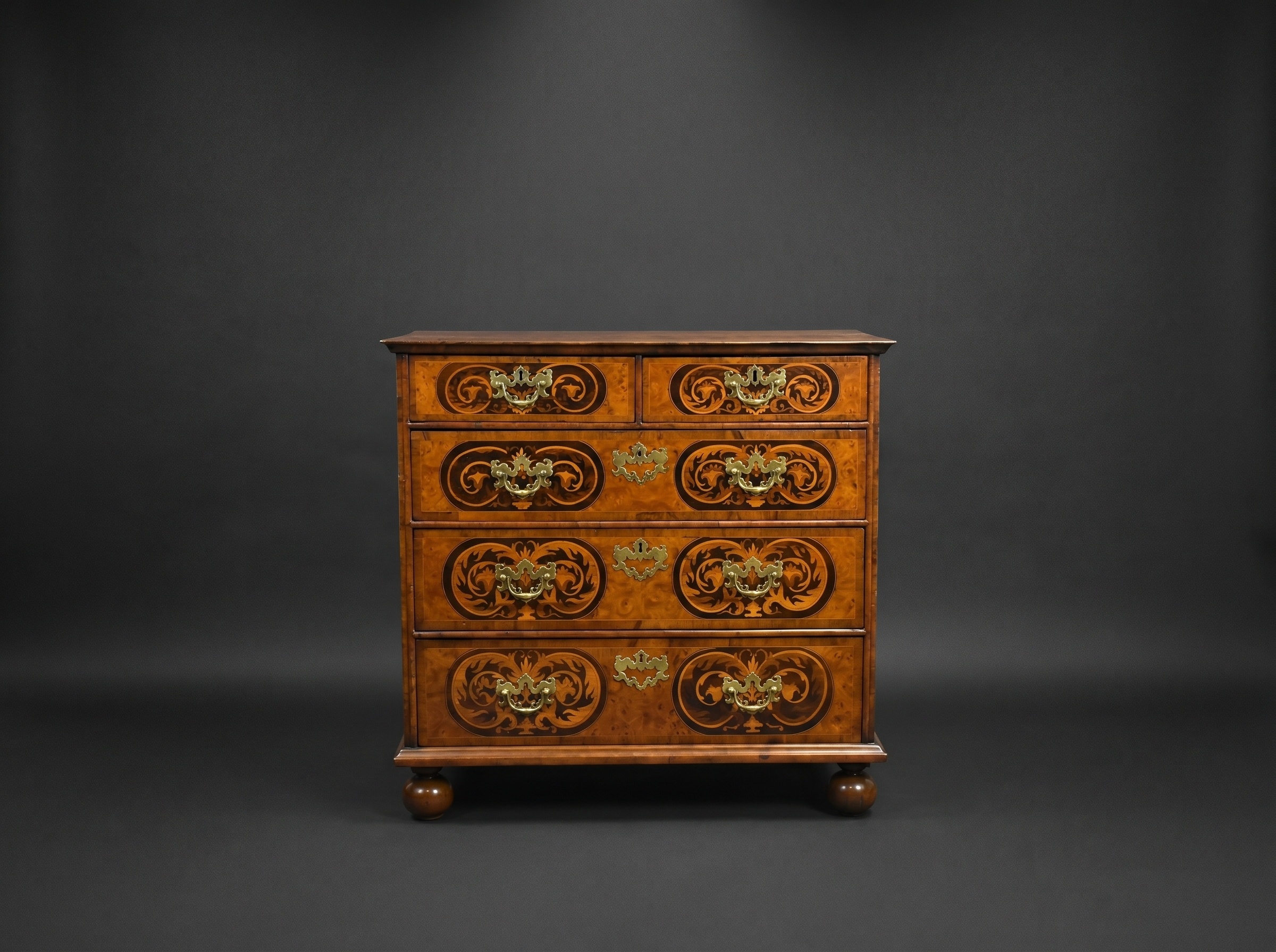 William & Mary Burr Walnut Marquetry Chest